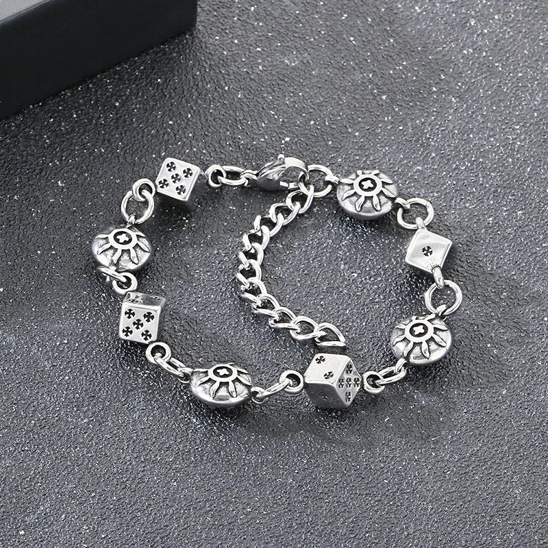 Wager Rose and Dice Charm Bracelet