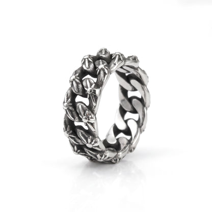 Havana 9mm Cuban link ring in stainless steel, front view on white background