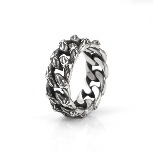Havana 9mm Cuban link ring in stainless steel, front view on white background