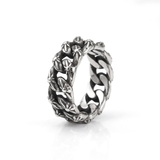 Havana 9mm Cuban link ring in stainless steel, front view on white background