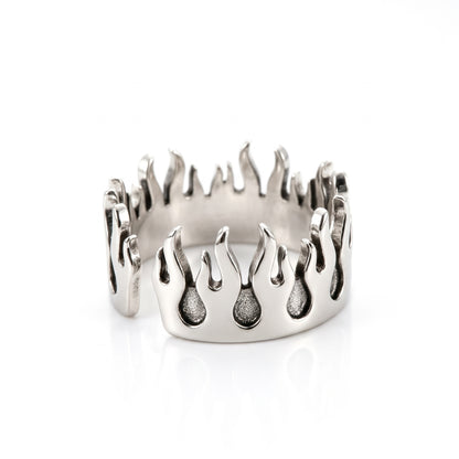 Pyre Flame Open Band Ring, side view showing the open gap, on a white background